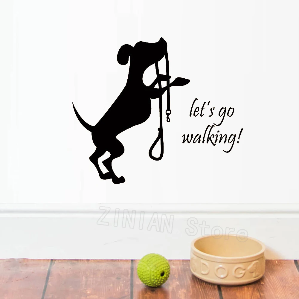 Собачий поводок настенные наклейки цитата Let's Go Walking Pet Shop Виниловая наклейка