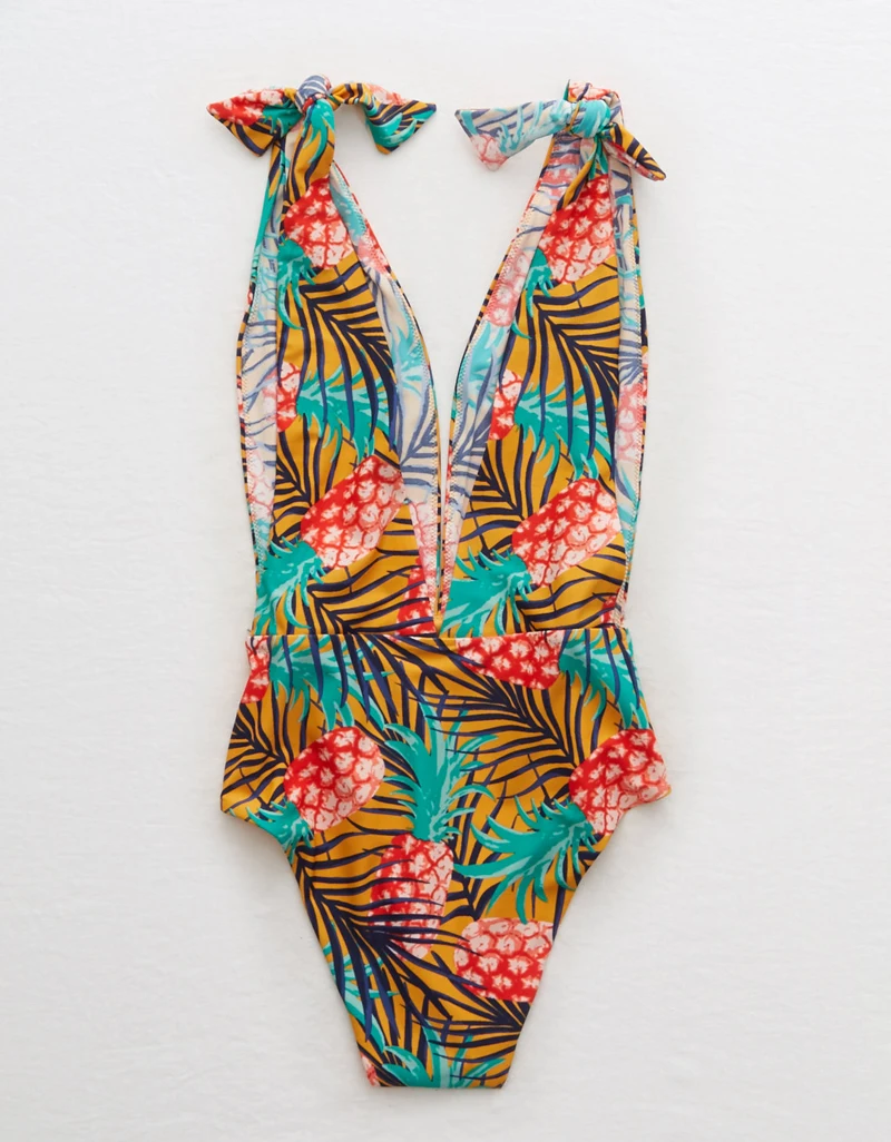 2018 New Sexy Fruits Printed Women One-Piece Swimwear Pineapple 2 Different Style Padded Bandage Swimsuis Bathing Suits | Спорт и