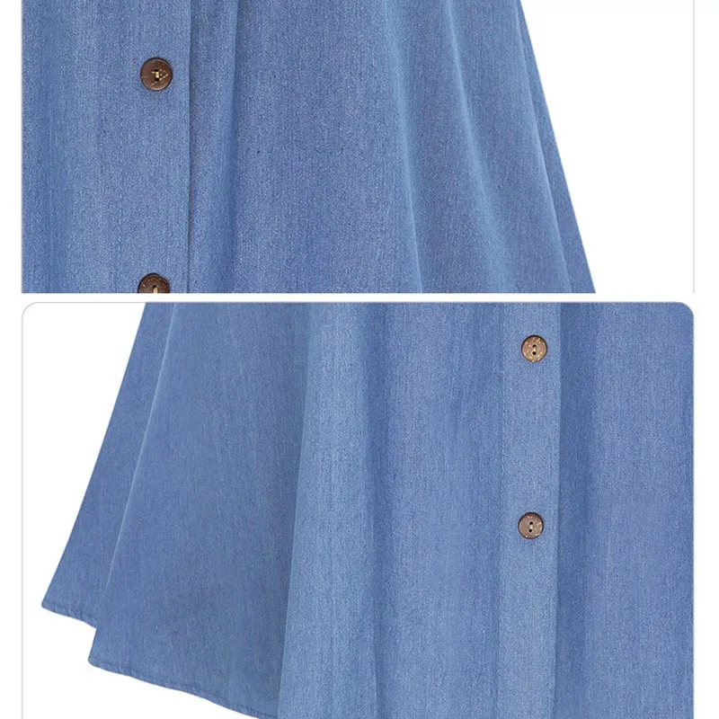 Женская Однотонная юбка трапеция Повседневная однобортная джинсовая до колен с