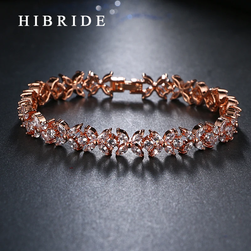 Браслеты и браслеты hibrid с фианитом белого/розового золота новый дизайн B 36|wedding