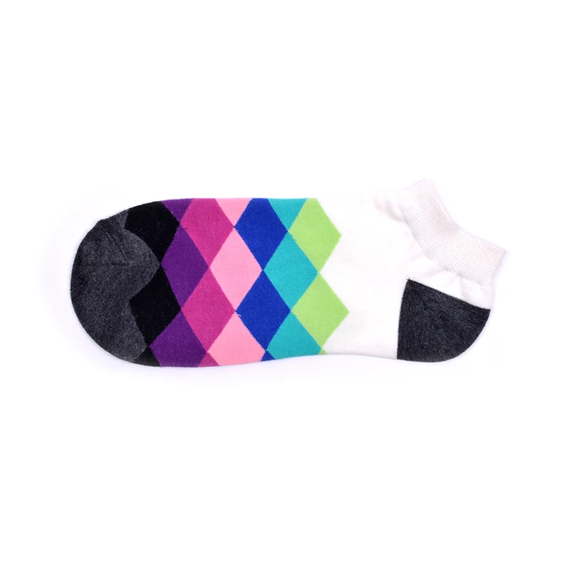 grey black Checkerboard Happy Crew носки скейтбордиста алмаз геометрические лодыжки хлопок короткие летние забавные женские мужские красочные носки мужские - Цвет: grey black