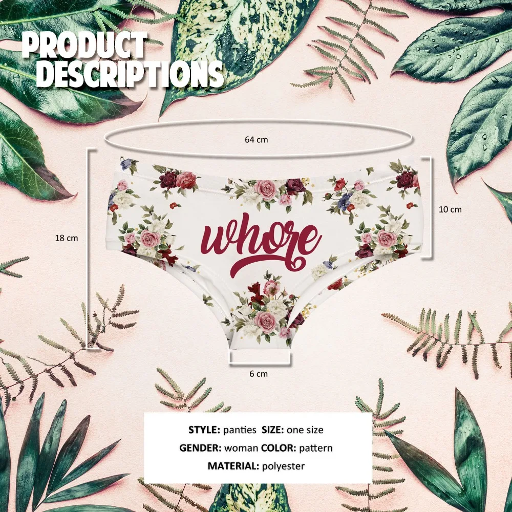 LEIMOLIS flowers Letter white funny print sexy hot panties female kawaii Lovely underwear push up briefs women lingerie thongs | Женская