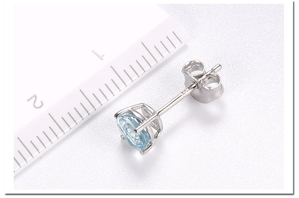 HUTANG камень ювелирные изделия 1.4ct натуральный Аквамарин Круглые 6 мм серьги-гвоздики Твердые 925 пробы серебряные драгоценные камни ювелирные украшения для женщин подарок