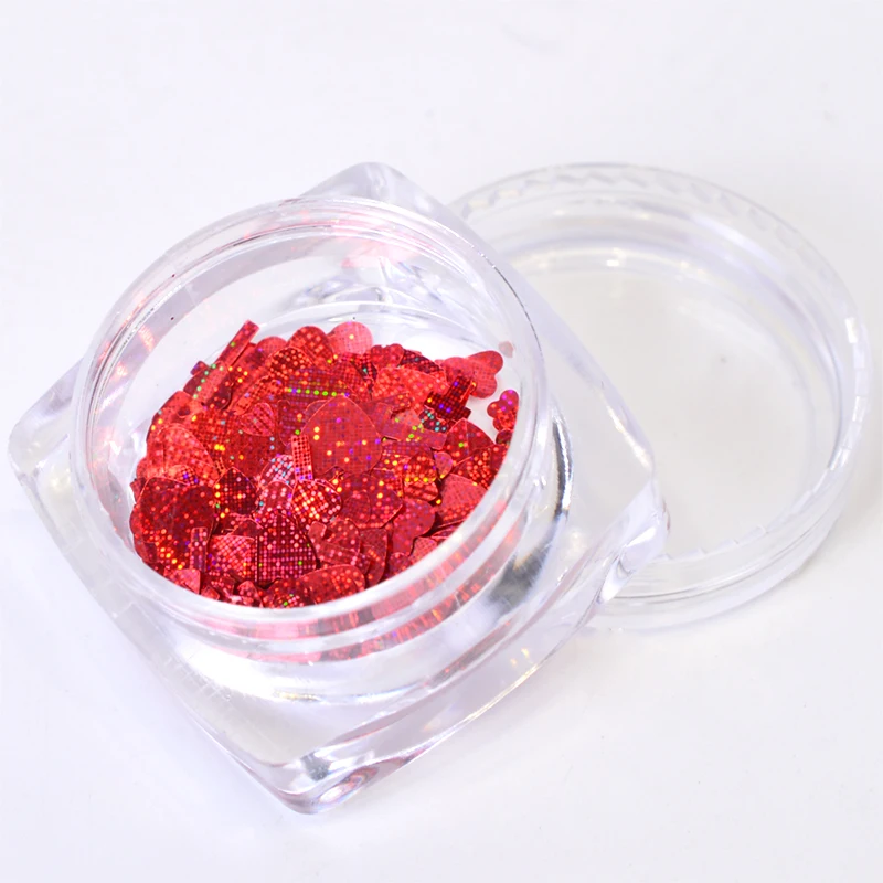 1 коробка лазерное сердце крестик хлопья гвоздь Арт блестки голографические 3D