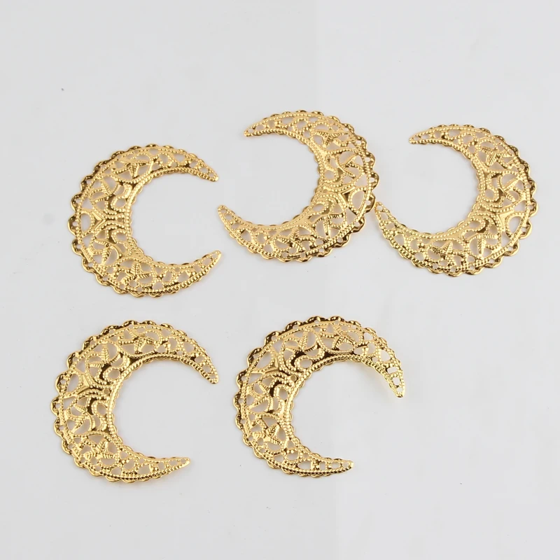 Gold Filigree Connector 30Pcs 38x42mm Moon Connectors Metal Decoration Crafts for Jewelry Making DIY Charm Accessories | Украшения и