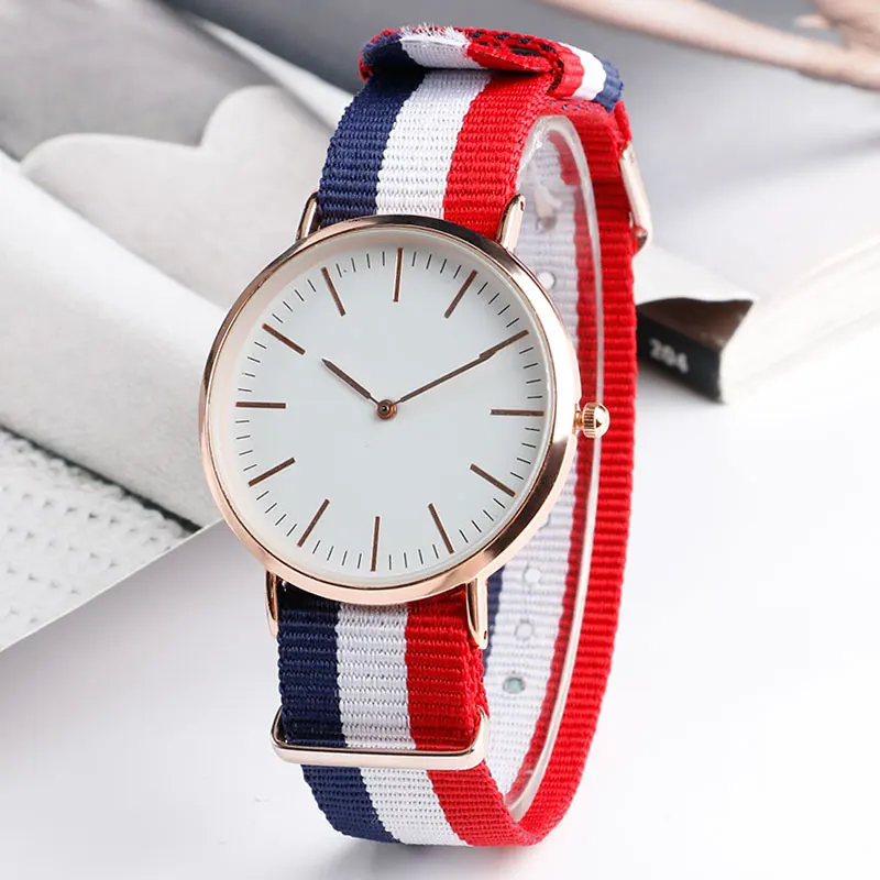 Мужские кварцевые часы повседневные аналоговые цветной нейлоновый ремешок