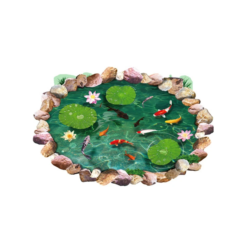 3D наклейки для пола в виде лотоса пруда рыбы ванной комнаты гостиной