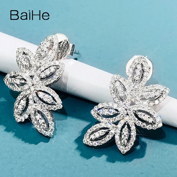 BAIHE Solid 14 K белое золото около 0.68ct H/SI натуральные бриллианты Свадебные модные ювелирные изделия подарок серьги-гвоздики