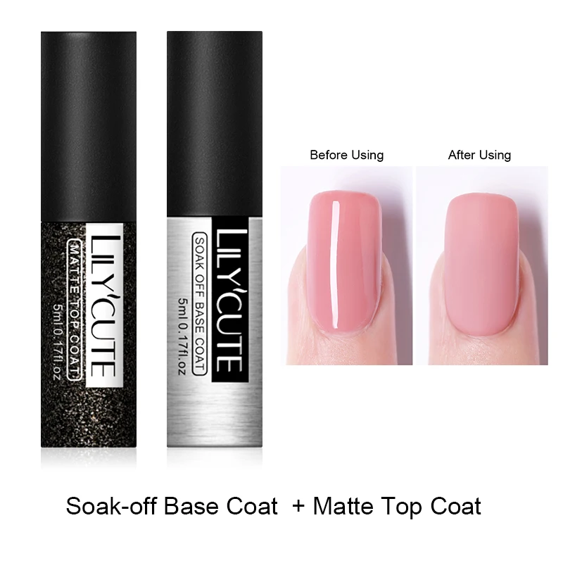 LILYCUTE база и верхнее покрытие UV Гель-лак прозрачный Soak Off Gel 5 мл Matte грунтовка волокна пальто Гель-лак гель лак для ногтей Nail Art