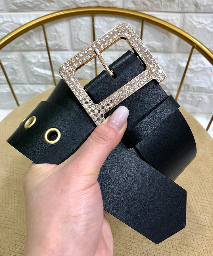 Подлинная коровья кожа кожаный ремень для платья Bling Пряжка с бриллиантами 5,0 см широкий пояс женский модный пояс с буквенным принтом Jc3026