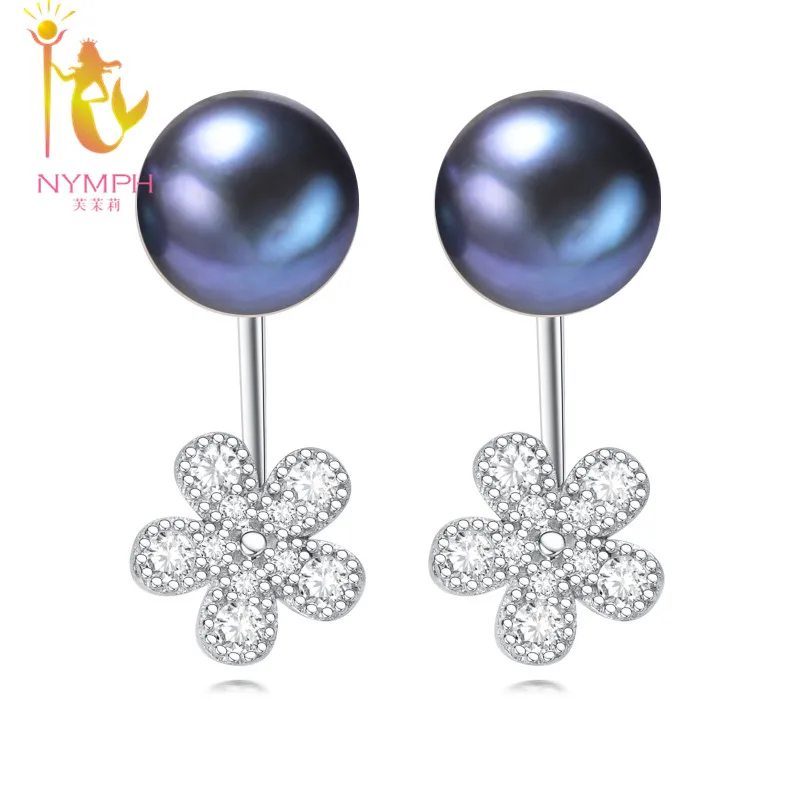 [Nymph] жемчужные украшения серьги естественных пресноводных для женщин цветочный