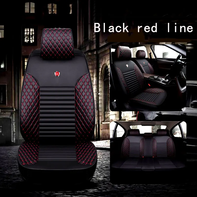 Black red line Кожаный Авто универсальный чехол для автомобильных сидений Подушка для hyundai starex veracruz verna solaris accent elantra santa fe solaris sonata - Название цвета: Black red line