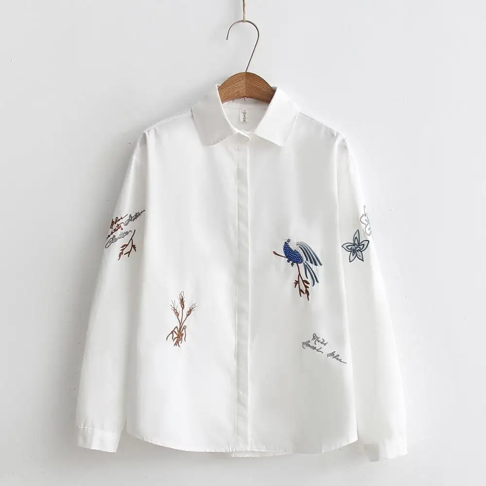 

White Blouse Women Work Wear Button Up Lace Turn Down Collar Long Sleeve Cotton Top Shirt Plus Size S-XXL blusas feminina T56302
