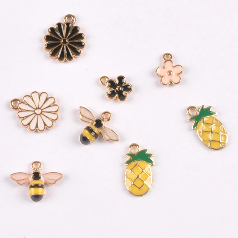 10 шт. модные красочные эмалевые подвески в форме капли цветок пчелы и ананасы