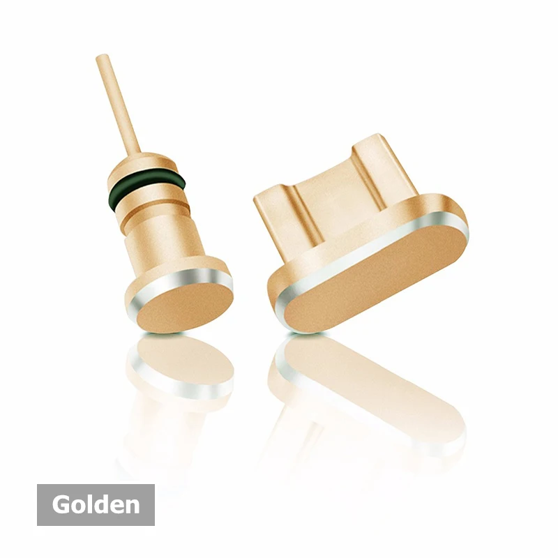 Golden Металлический Micro usb порт для зарядки+ порт для наушников пылезащитный Разъем для samsung A3 A5 S5 Xiaomi 3,5 мм разъем, гарнитура пробка для извлечения карты Pin - Цвет: Golden