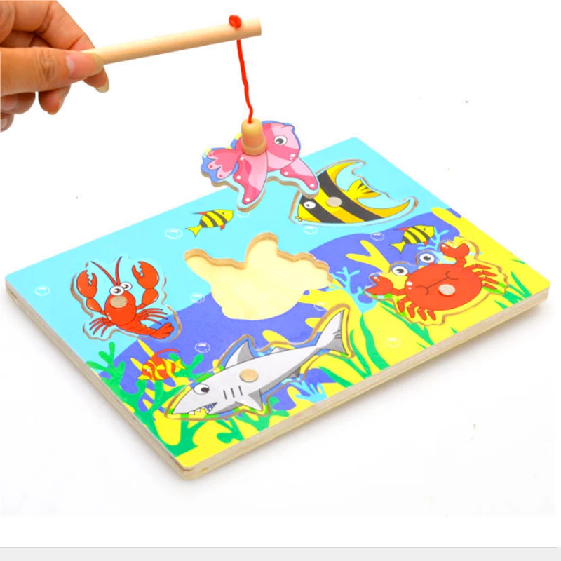

fishing magnetic puzzle toys new wood 3d puzzle kids educational fun magnet fishing wood game toys for children baby kids gifts