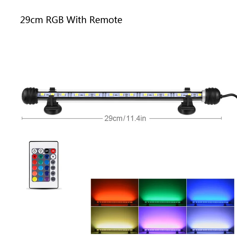 29CM RGB With Remote 9 см 29 см 39 см 49 аквариум светодиодный аквариум лампа Светодиодная трубчатая лампа 9/15/21/27 Светодиодный s бар светильник погружной Водонепроницаемый 100-240V штепсельная вилка европейского стандарта - Цвет: 29CM RGB With Remote