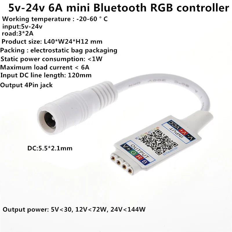 Bluetooth контроллер для светодиодной ленты 5 24 В 6 А 5*2 1 мм|Контролеры RGB| |