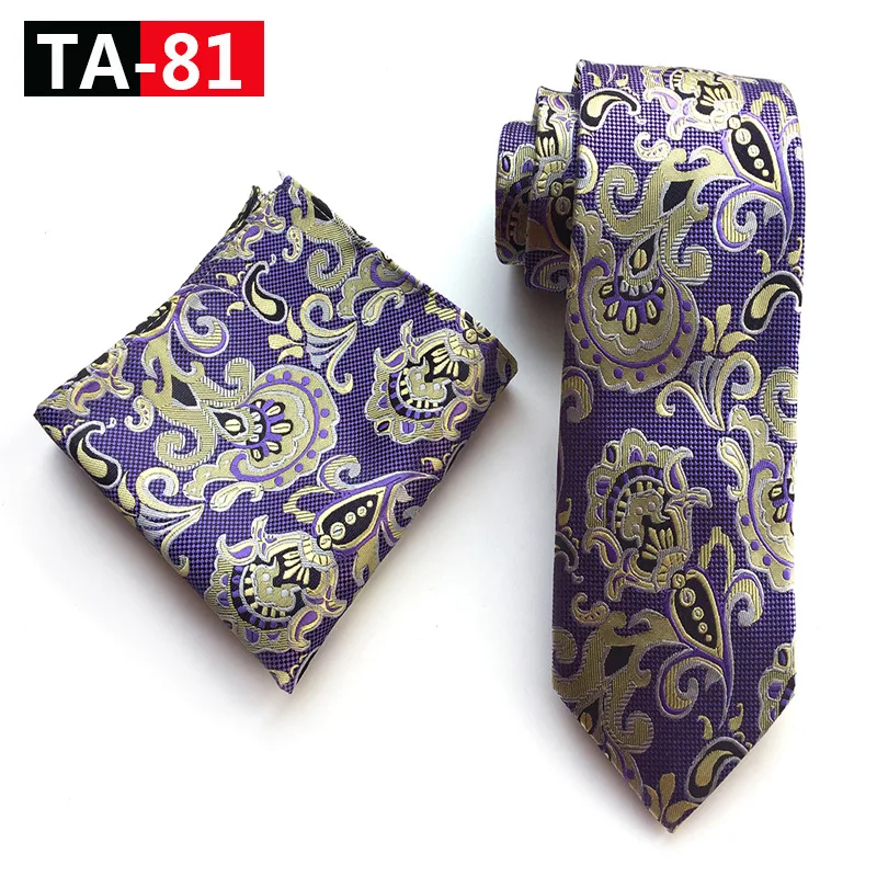 TA-81 Classic Novelty 23 Style Mens Tie Pocket Square Set Silk Paisley Flower Floral Gird Necktie Set Business Wedding Party Tie Set - Цвет: TA-81