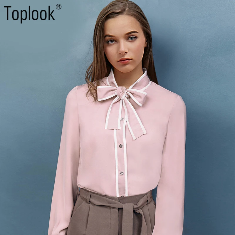 Toplook элегантные розовые женские блузки Топы 2017 новая мода лук с длинным рукавом
