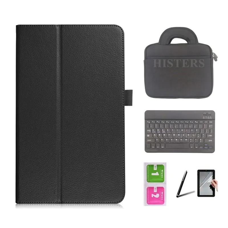 Black Cover Для планшета samsung Galaxy Tab 2 10,1 дюймов P5100 P5110 чехол-подставка из искусственной кожи+ Bluetooth клавиатура+ Сумочка+ стилус+ пленка для экрана - Цвет: Black Cover