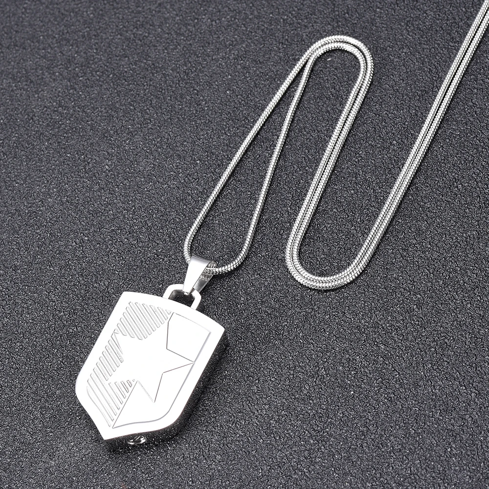 

IJD10007 Silver Stainless Steel Pendant Long Necklace Star Shield Cremation Jewelry for Men's