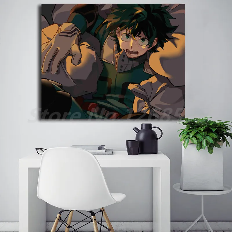 Izuku Midoriya My Hero academic боятся аниме мальчик обои художественный холст постер Картина