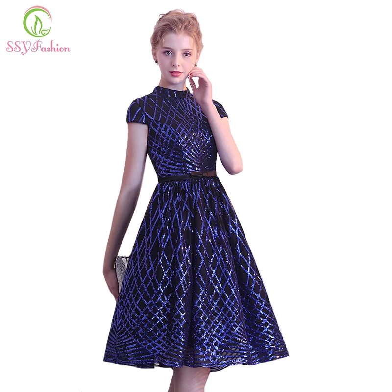 Женское коктейльное платье SSYFashion Короткое бальное до колена с блестками и