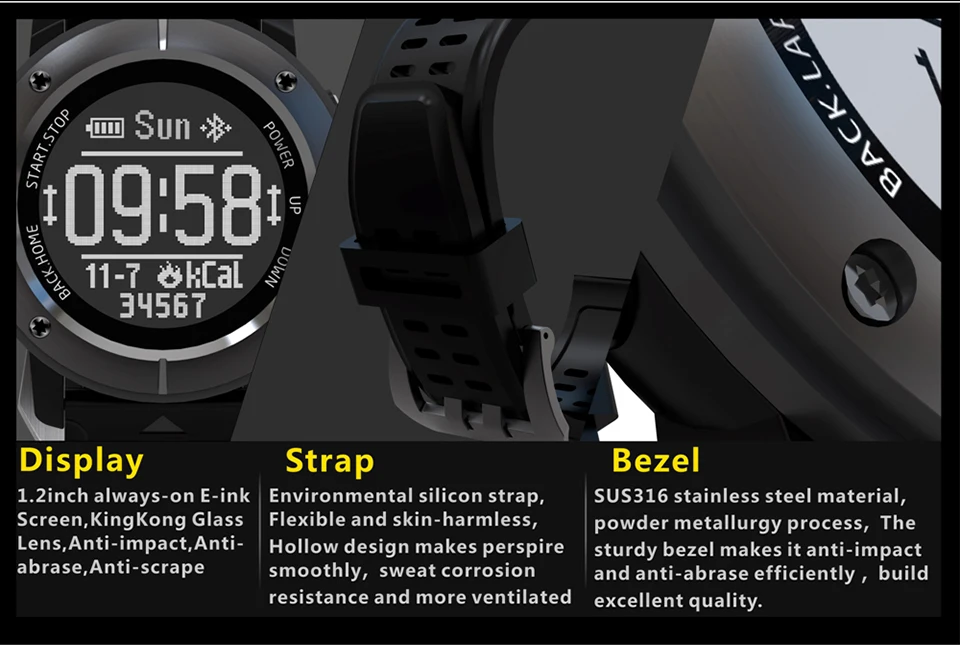 Gps Bluetooth Смарт часы UW80C Bluetooth Смарт часы Eink 1,2 дюймов водонепроницаемый монитор сердечного ритма gps термометр компас часы