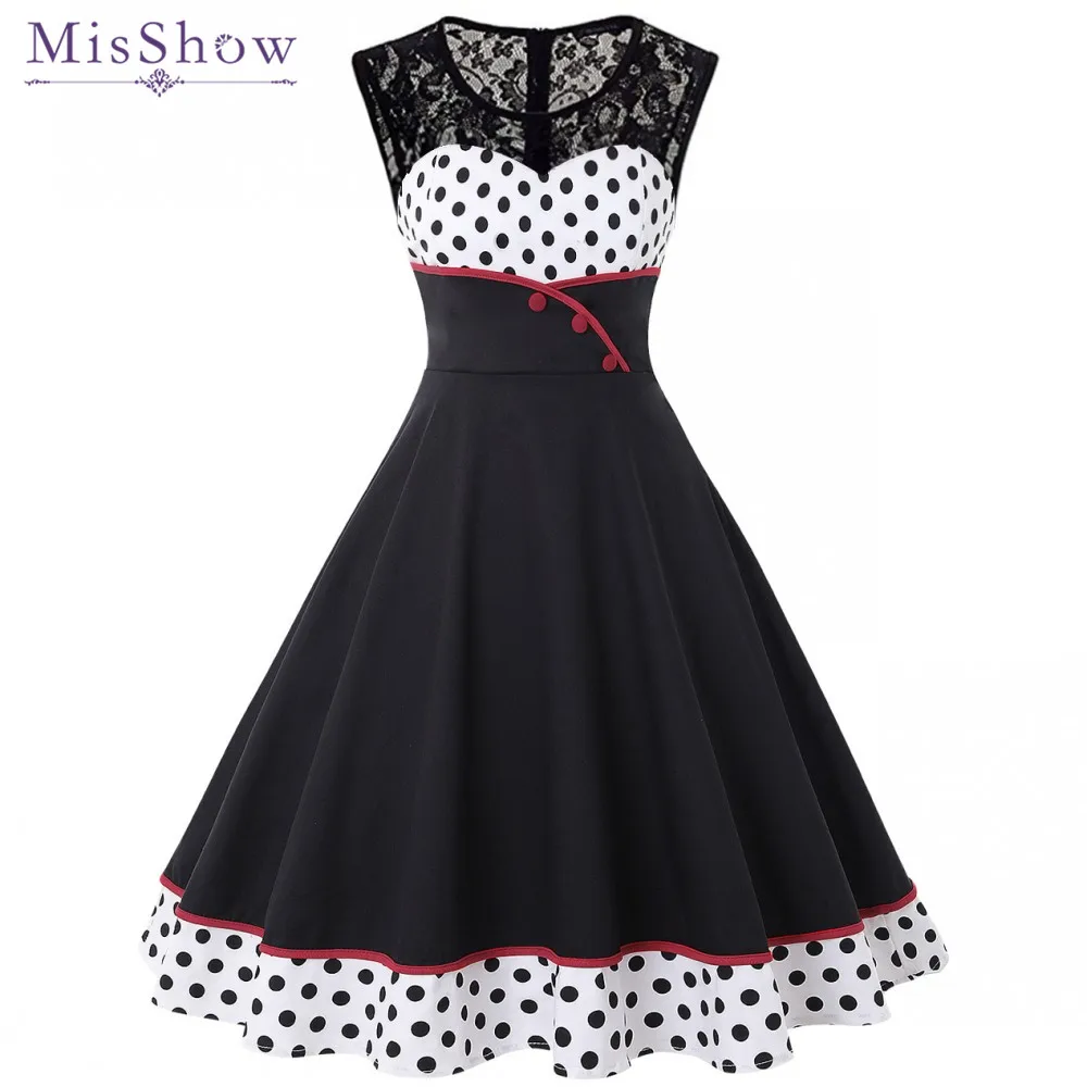 Женское винтажное платье в горошек черное стиле пэчворк с драпировкой качели