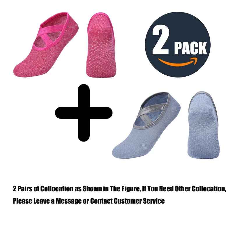 Two Pairs Новые спортивные носки для йоги, тапочки, женские нескользящие Хлопковые женские носки для пилатеса, носки для балета, защита каблука, профессиональные носки для йоги, танцев - Color: Two Pairs