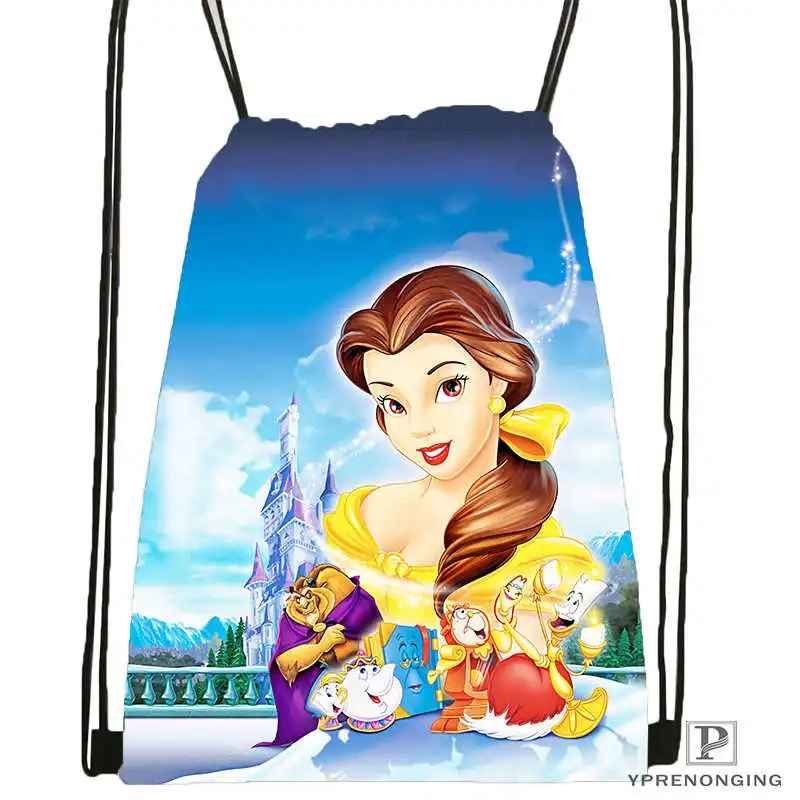 Drawstring Backpack Изготовленная на заказ Красавица и Чудовище походная сумка на шнурке милый рюкзак для детей(черная спинка) 31x40 см#180531-02-18 - Цвет: Drawstring Backpack