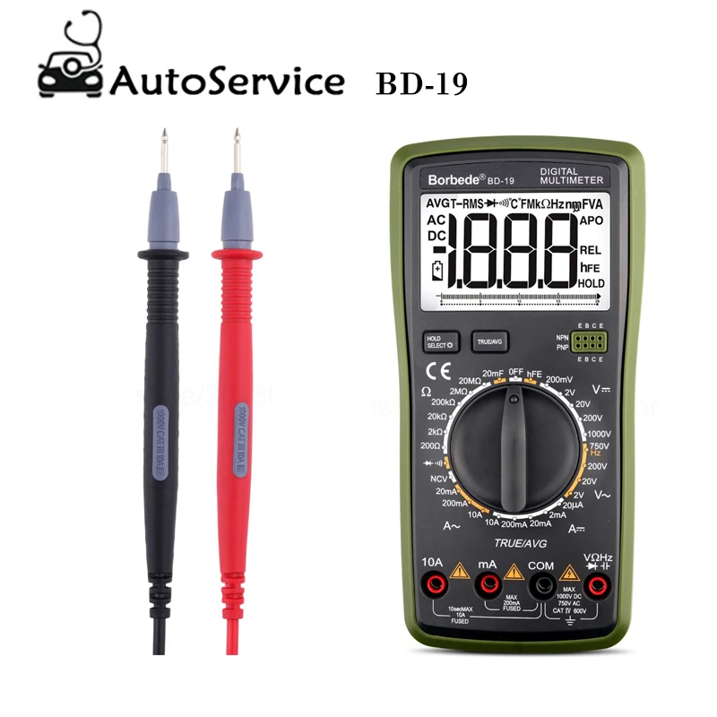 Профессиональный цифровой мультиметр True RMS 2000 отсчетов ЖК дисплей постоянный ток