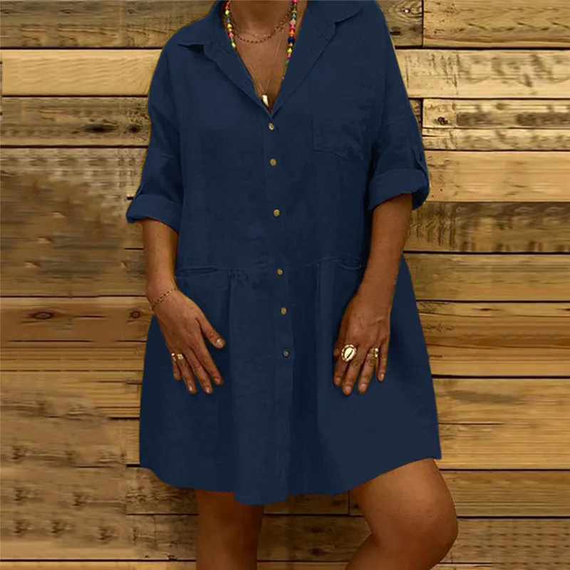 Женское платье с отложным воротником JAYCOSIN повседневное однотонное льняное на