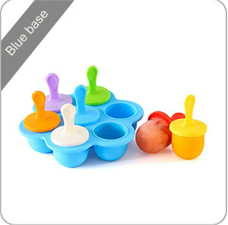 Blue Brand New 7 Packs Ice Pop Popsicle Mold Maker Summer Ice Cream Makers Frozen Dessert Treats DIY Moulds - Color: Blue