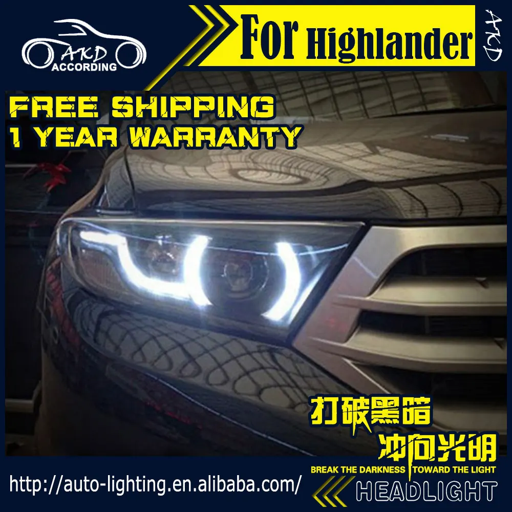 

AKD Car Styling Head Lamp for Toyota Highlander LED Headlight 2012-2014 Highlander DRL H7 D2H Hid Option Angel Eye Bi Xenon Beam