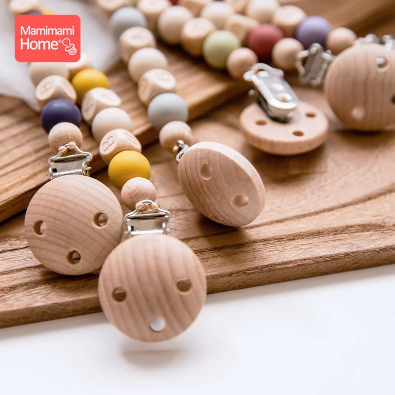 Mamihome 2pc Baby Wooden Teether Rattle Pacifier Clip Chain Bpa Free Beech Rodent Silicone Beads Personalized Name Soother Clasp | Мать и