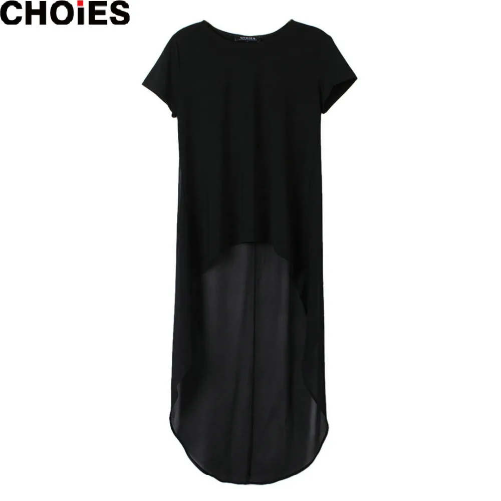 Женский Здравствуйте черный с Hi ffon пэчворк Lo gh низкий свободный короткий рукав