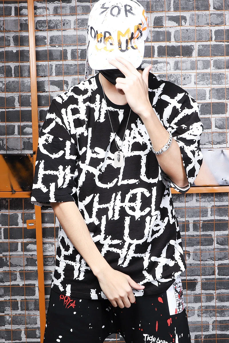 Бегемот уличный стиль индивидуальная футболка с буквенным принтом и пятью