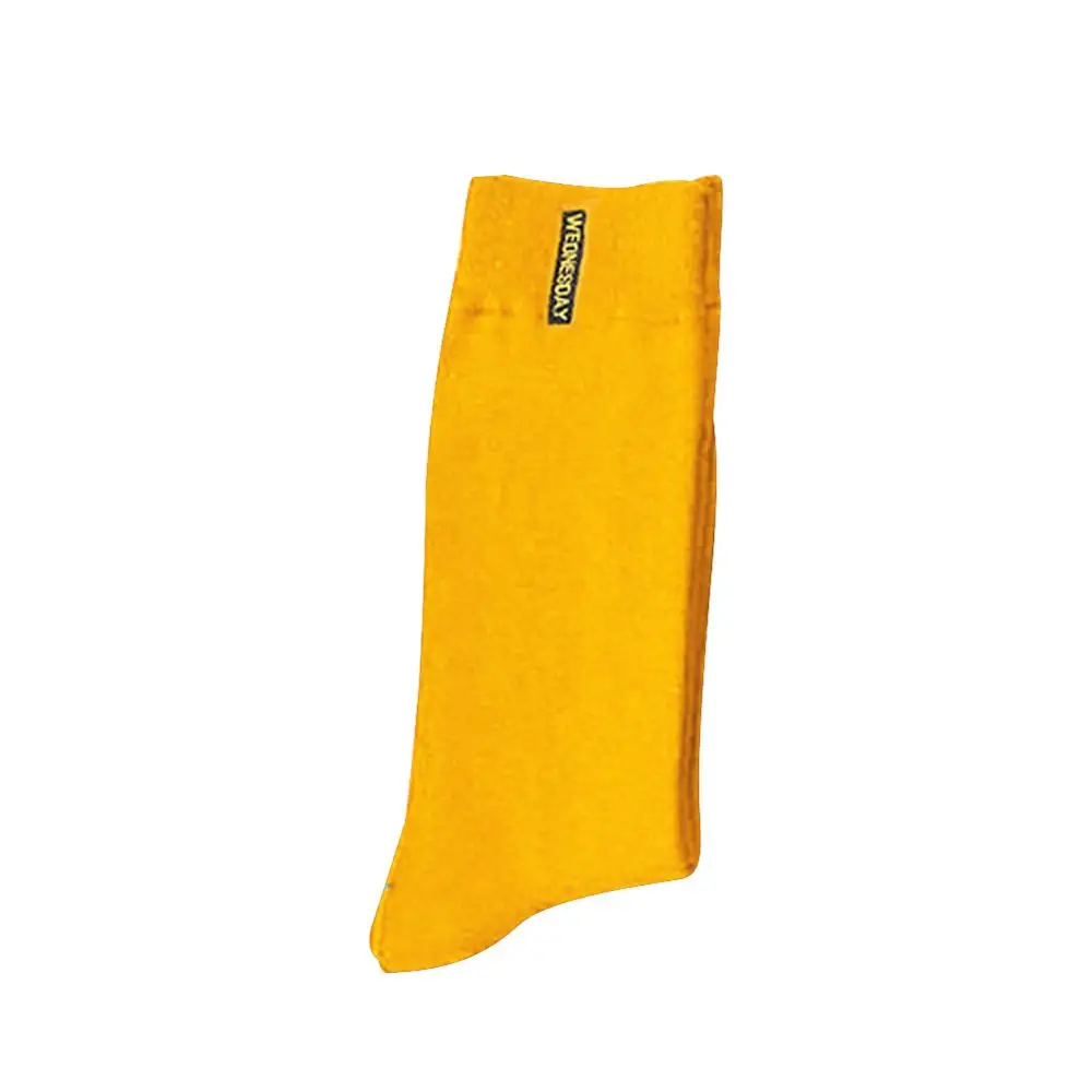 Brown Yellow Men Cotton Socks Fashion Weekly Solid Color Business Casual British Style Socks Hip Hop - Color: Brown Yellow