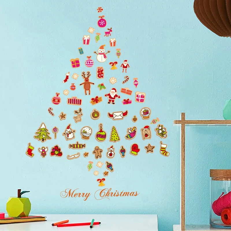 Наклейка на стену в виде рождественской елки еда Санта Клаус 70*50 см Съемный