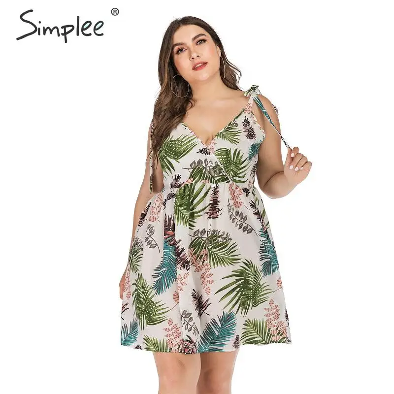 Simplee лист печати женское пляжное платье Лето Плюс Размер праздничные кружевные