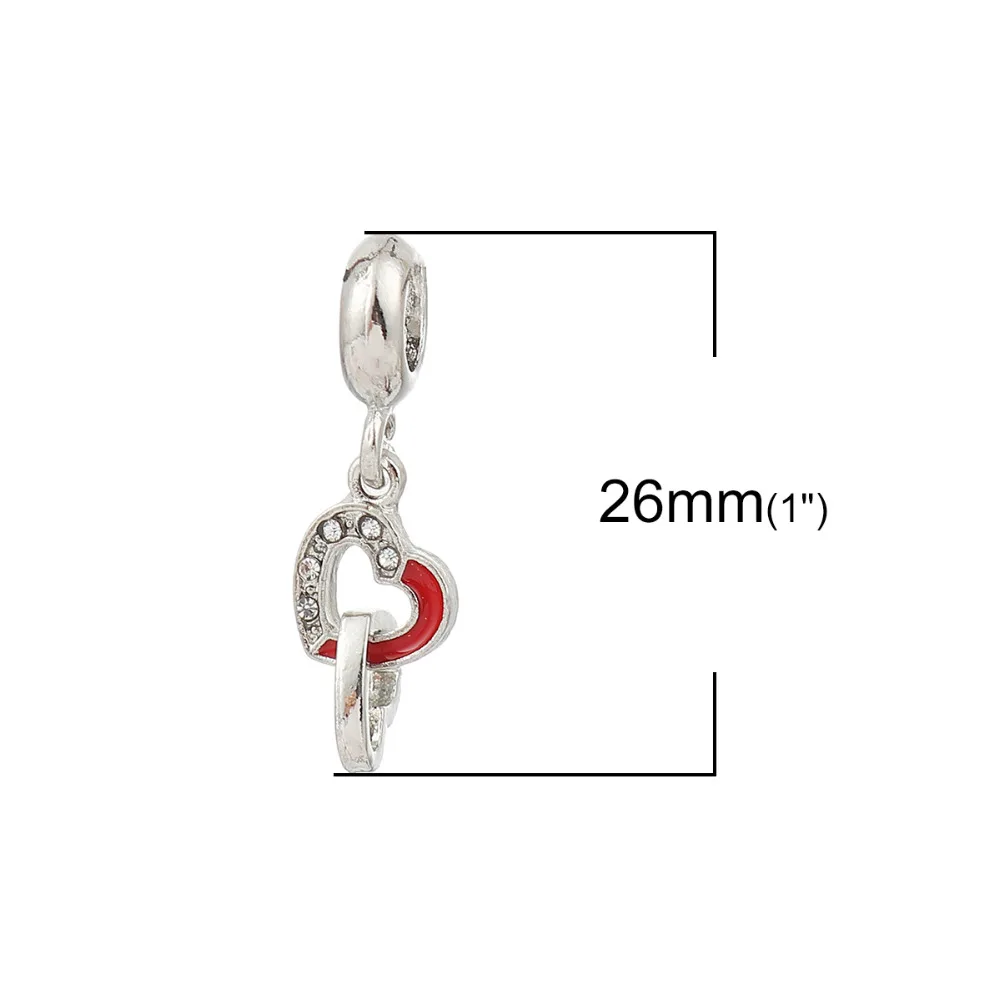 Европейский стиль бусы с подвеской шармом в форме сердца серебристого цвета