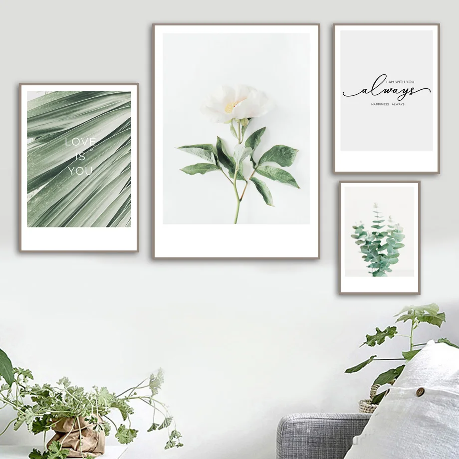 Картина на холсте с белыми розовыми и зелеными листьями Раскрашивание в