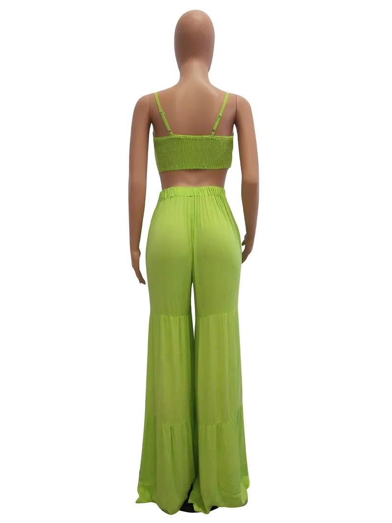 HAOOHU Sexy 2 Piece Set Women Crop Top and Wide Leg Pant Summer Festival Clothing Club Outfits Plus Size Two Pcs Matching Sets | Женская