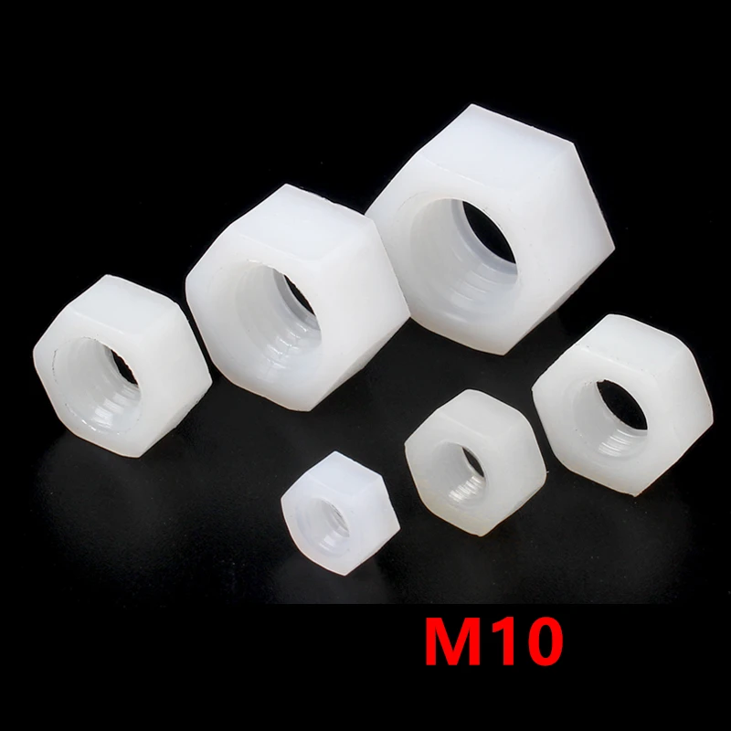 

200pcs DIN934 Metric Thread M10 White Nylon Hexagon Hex Nut Plastic Nuts NY66
