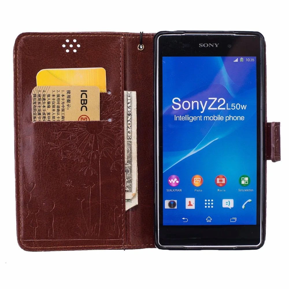 Роскошные ретро искусственная кожа Одуванчик флип чехол для Coque sony Xperia Z2 z 2 4 г LTE