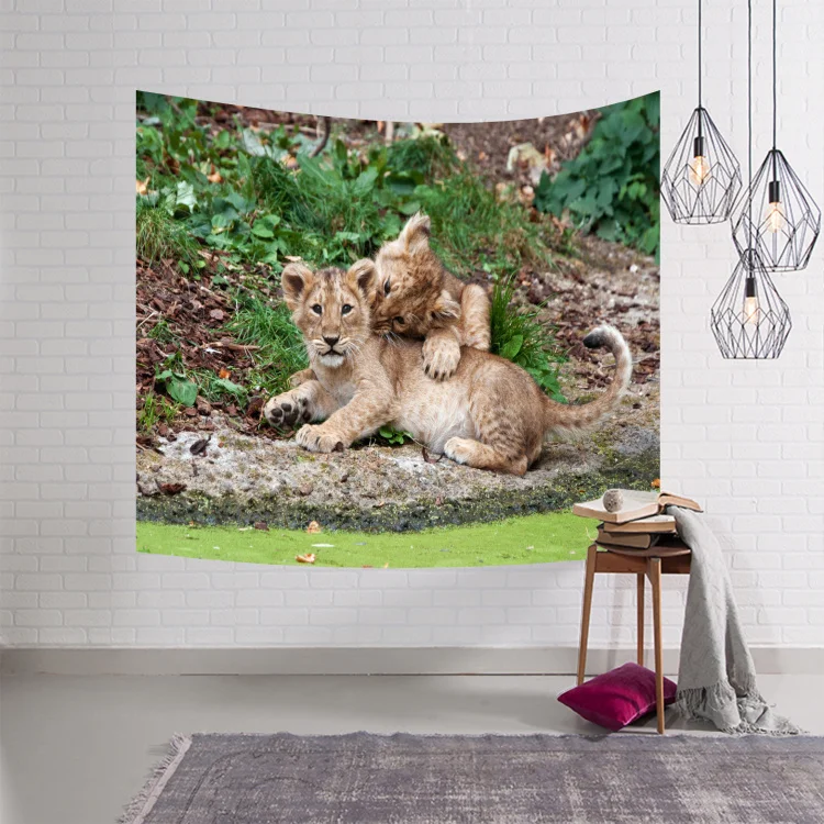 Geometry Tapestry Animal Tiger cloth Wall Hanging Beach Round 3d Animal Lion Tapestry decorative blanket 150x130 Bedroom Large