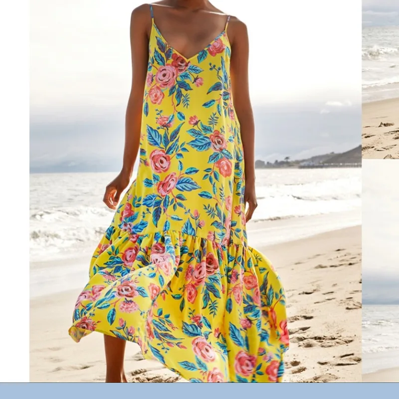 Новое повседневное женское летнее свободное платье без рукавов с цветочным