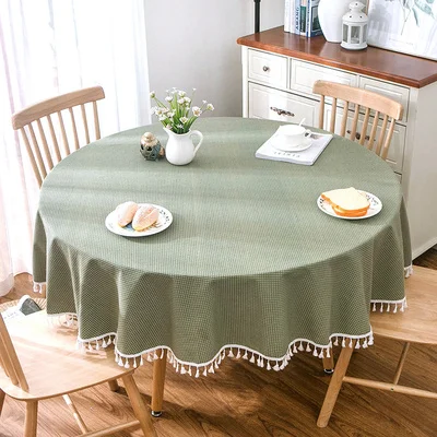 

Garden home large round tablecloth tablecloth, green small plaid cotton and linen round table cloth coffee table